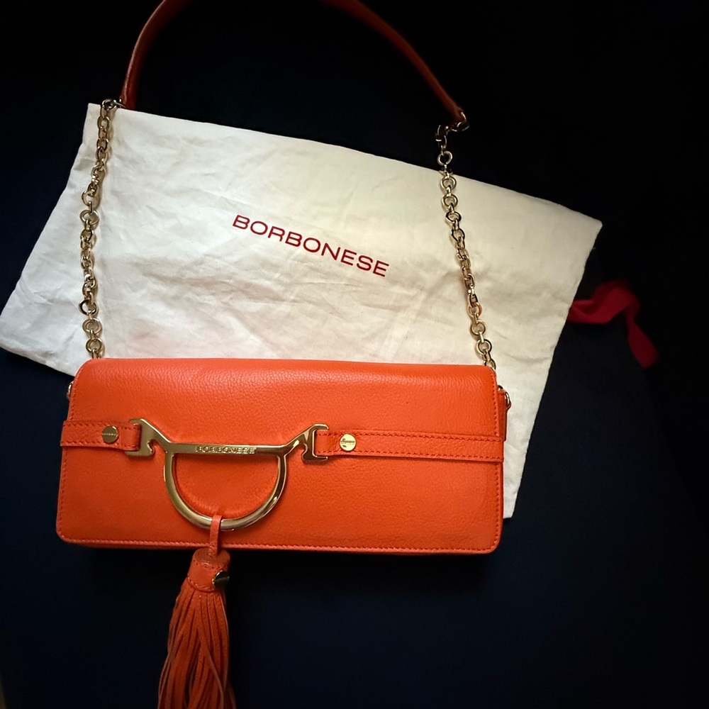 Borbonese Orange Leather Shoulder Bag - image 3